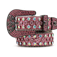 Pink Skull Buckle With Pink & Multi Rhinestone Statement Belt