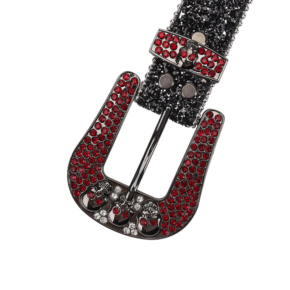 Skull Black Strap With Red & Silver Rhinestone Waist Belt