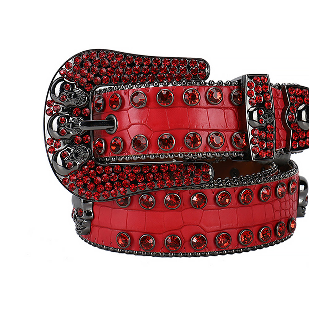 Red Strap Skull Buckle With Red Rhinestone Waist Belt