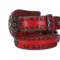Red Strap Skull Buckle With Red Rhinestone Waist Belt