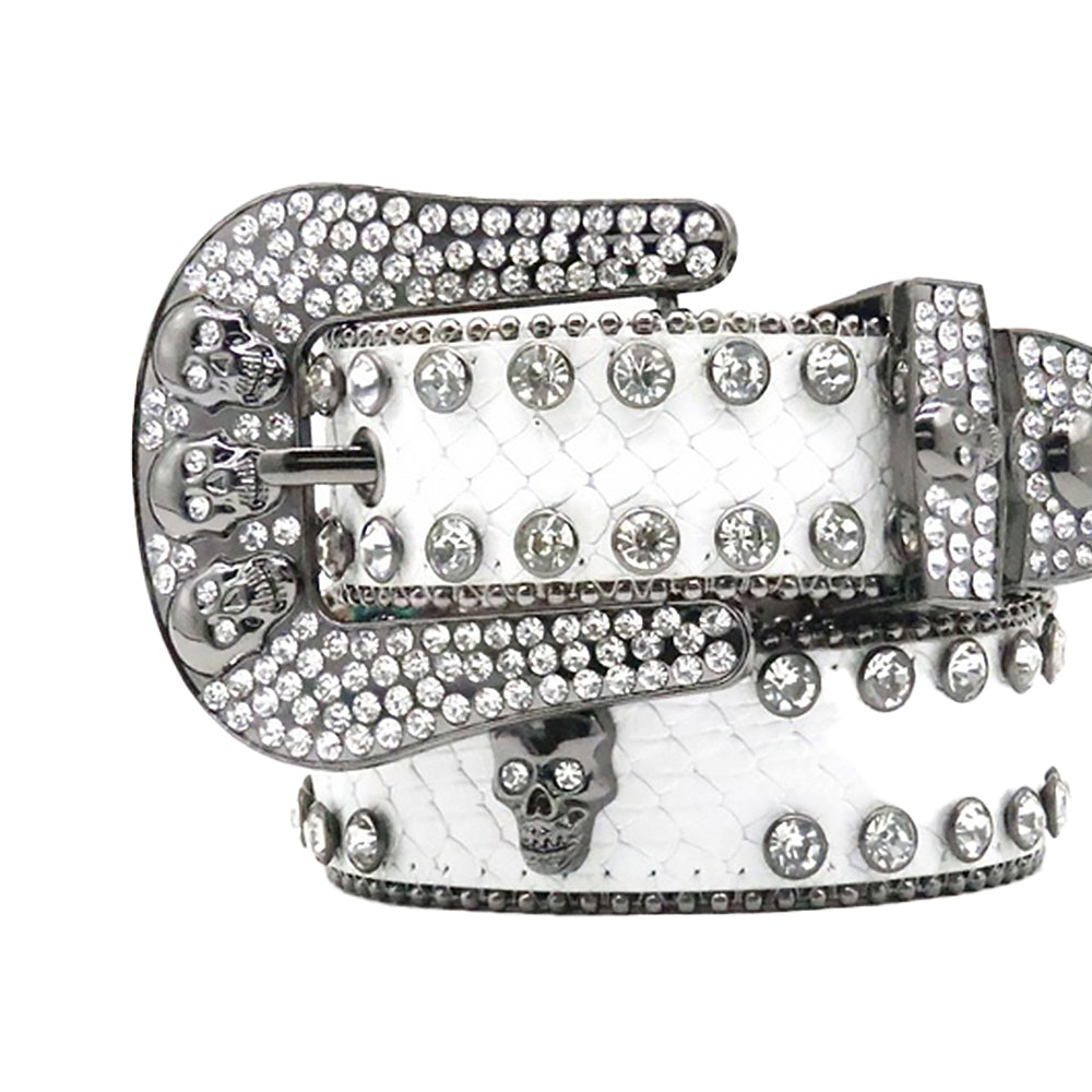 Skull White With Faceted Crystal Encrusted Rhinestone Belt
