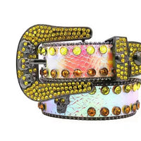 Skull Buckle Multi Strap With Yellow & Gold Rhinestone Statement Belt