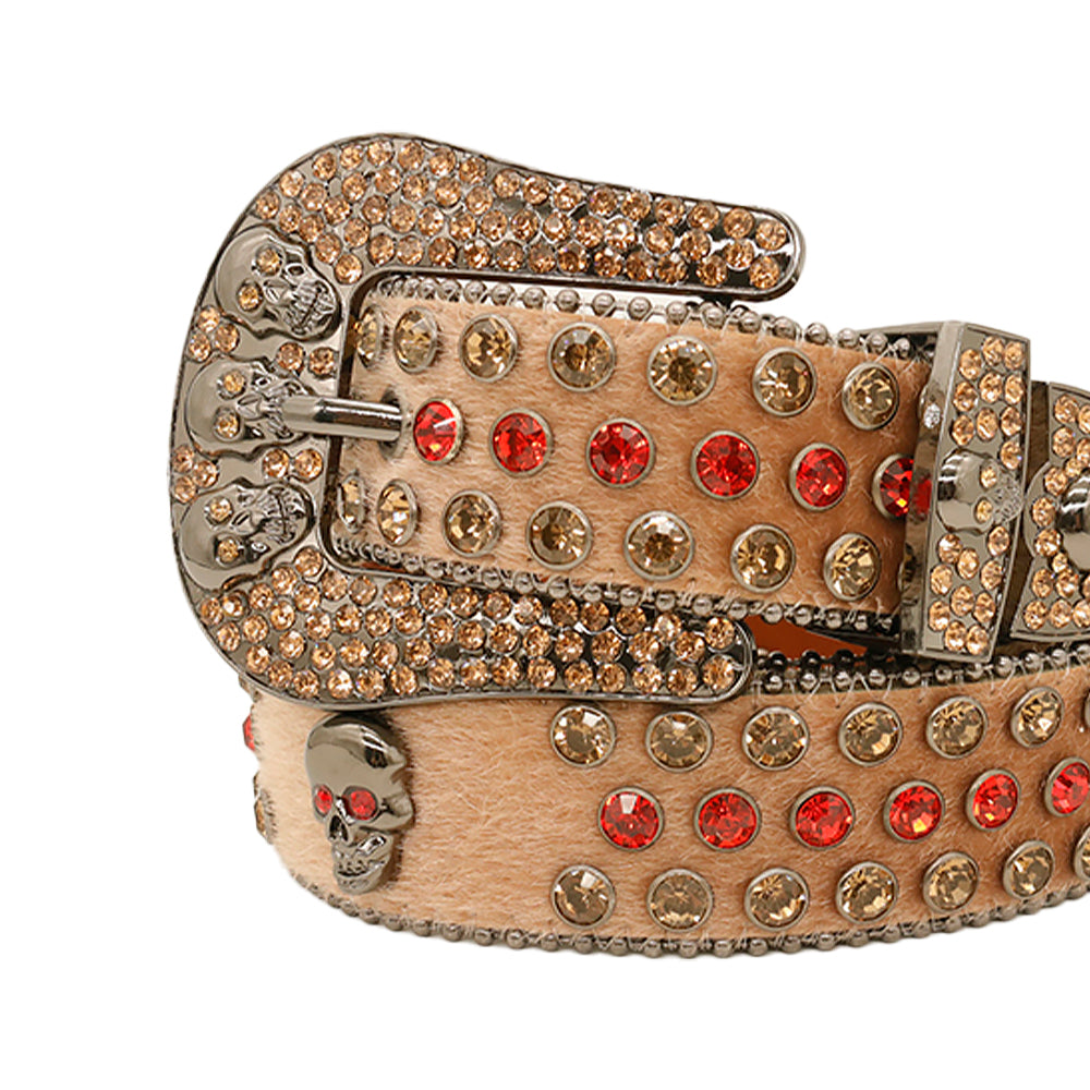 Brown Skull With Faceted Crystal Brown & Red Rhinestone Belt