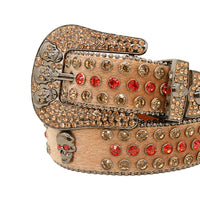 Brown Skull With Faceted Crystal Brown & Red Rhinestone Belt