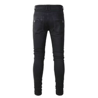Men's Motorbike Pieced Design Zippers Skinny Distressed Jeans