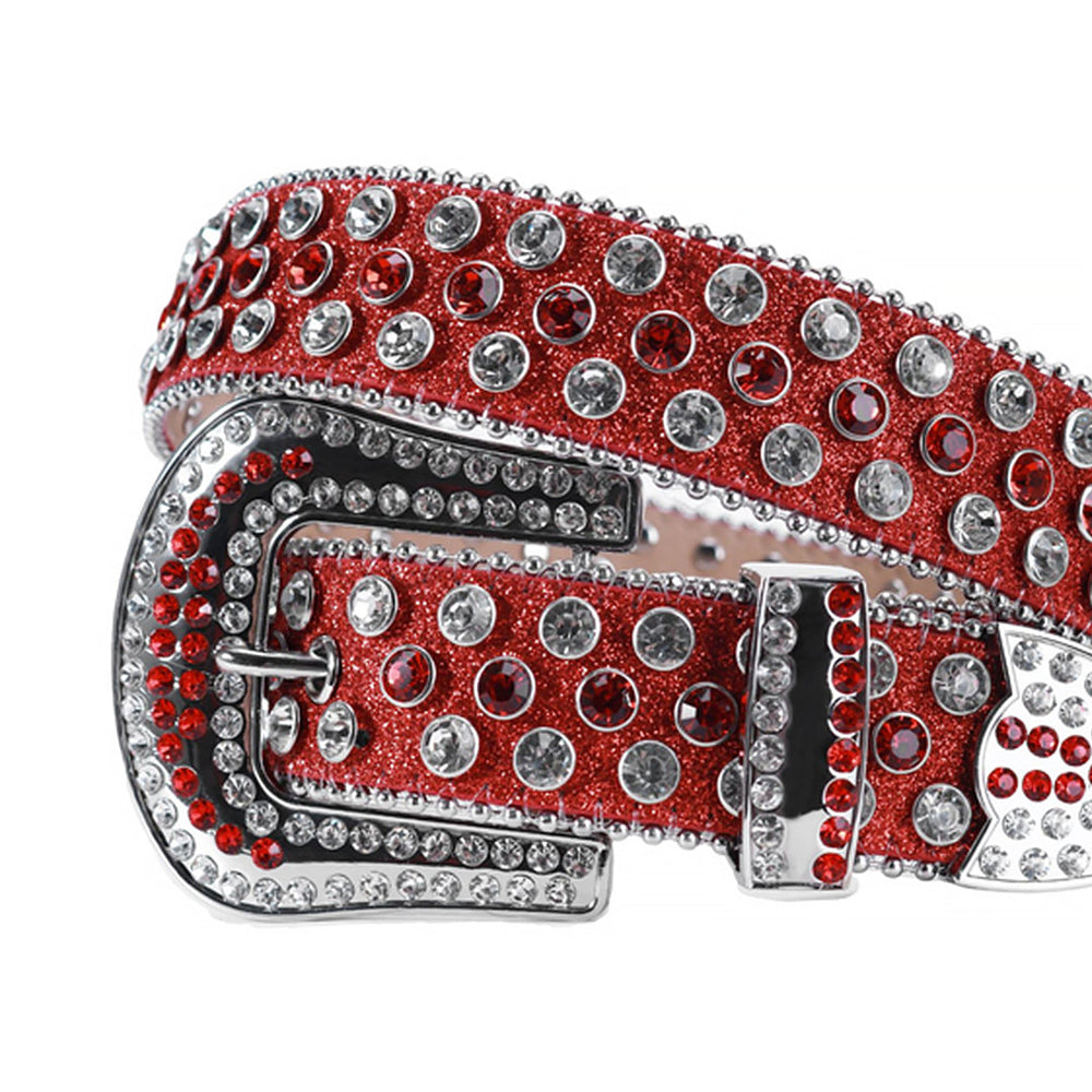 Red Glossy Strap With Red & Faceted Crystal Rhinestone Belt