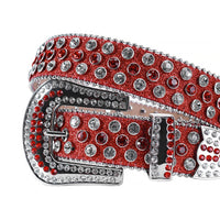 Red Glossy Strap With Red & Faceted Crystal Rhinestone Belt