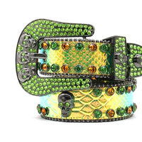 Skull Green Strap With Green & Gold Glossy Rhinestone Belt