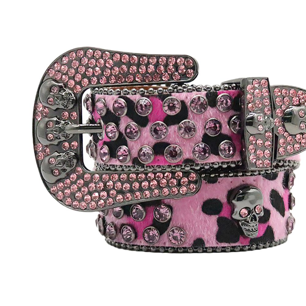 Skull Pink With Pink Faceted Crystal Rhinestone Belt