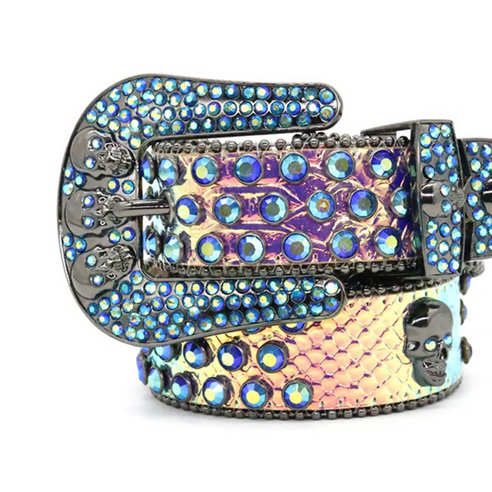 Skull Blue Rhinestone Belt With Blue & Multi Studs