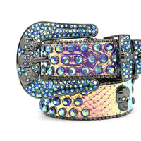 Skull Blue Rhinestone Belt With Blue & Multi Studs