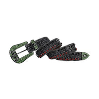 Skull Buckle Black Belt With Black & Red Glossy Gems