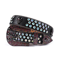 Skull Buckle Black Strap With Lustrous Multi Rhinestone Belt
