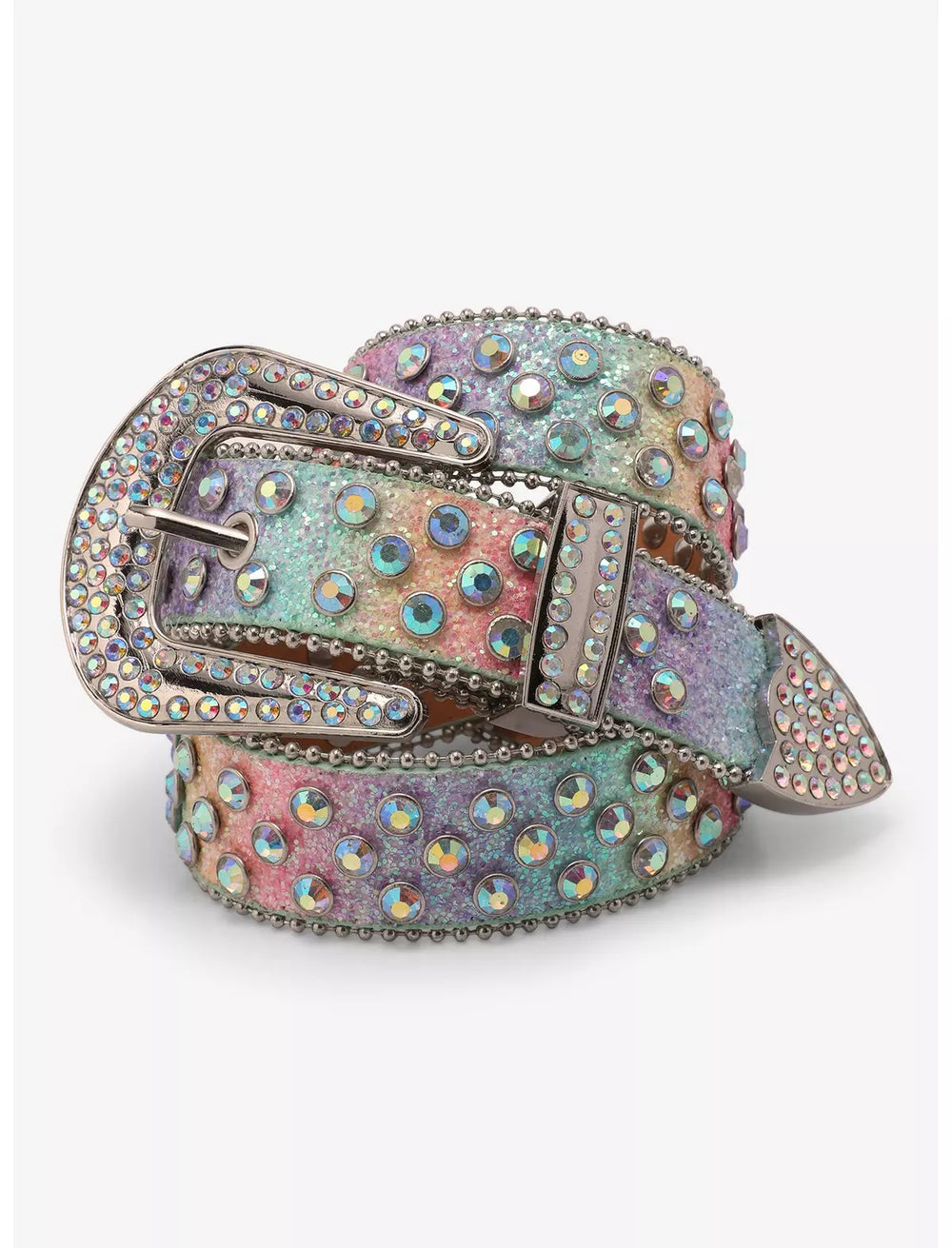 Pastel Rainbow Crystal Rhinestone Western Belt - front view