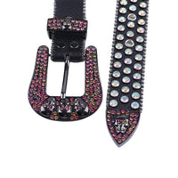 Skull Buckle Black Strap With Lustrous Multi Rhinestone Belt