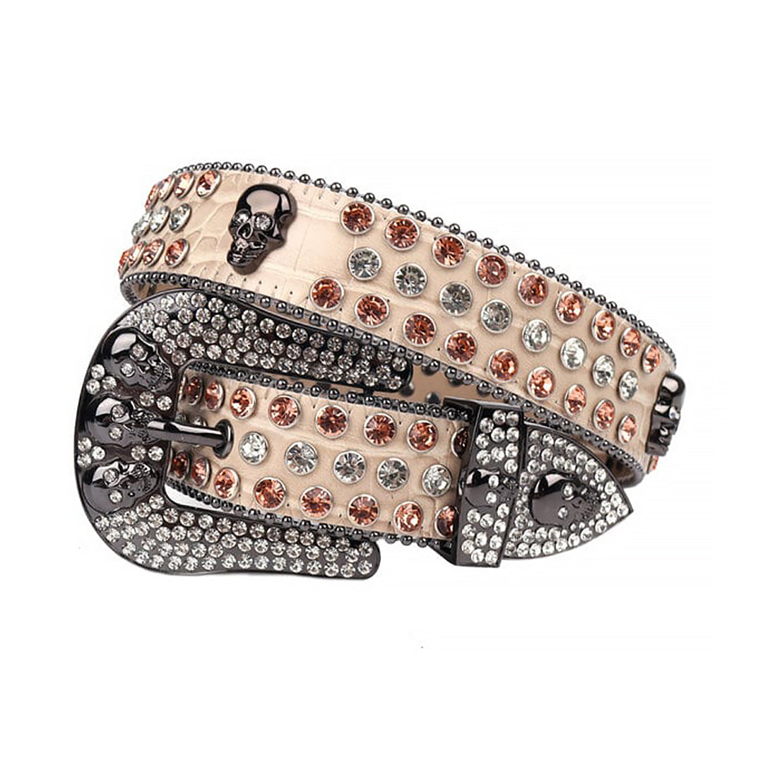 Skull Beige Strap With Sparkly Gold & Silver Rhinestone Belt
