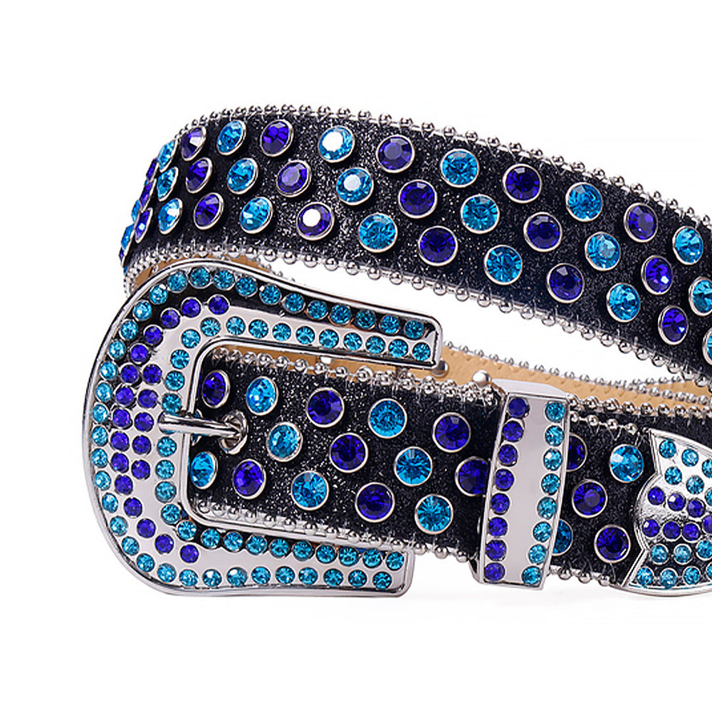 Lustrous Black Strap With Blue & Purple Rhinestone Belt