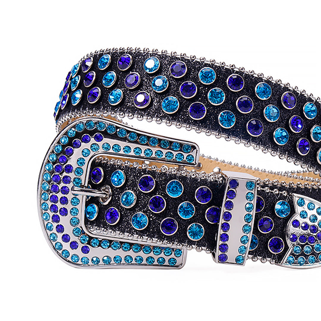Lustrous Black Strap With Blue & Purple Rhinestone Belt