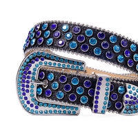 Lustrous Black Strap With Blue & Purple Rhinestone Belt