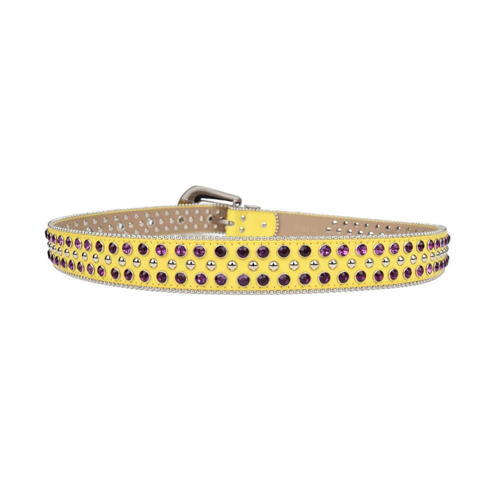 Yellow Strap With Purple & Metal Adorned Rhinestone Belt