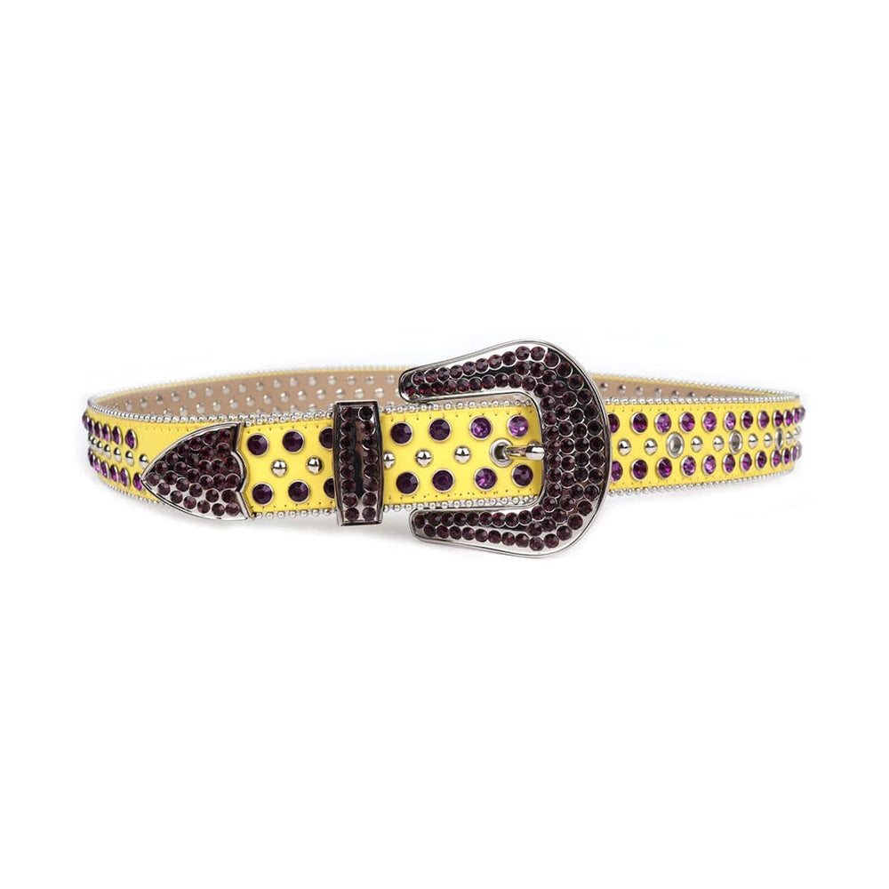 Yellow Strap With Purple & Metal Adorned Rhinestone Belt
