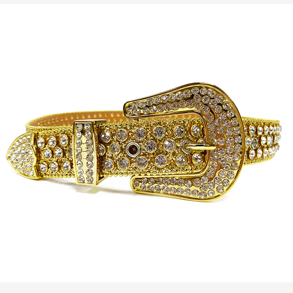 Gold Wave Buckle Crystal Rhinestone Western Belt
