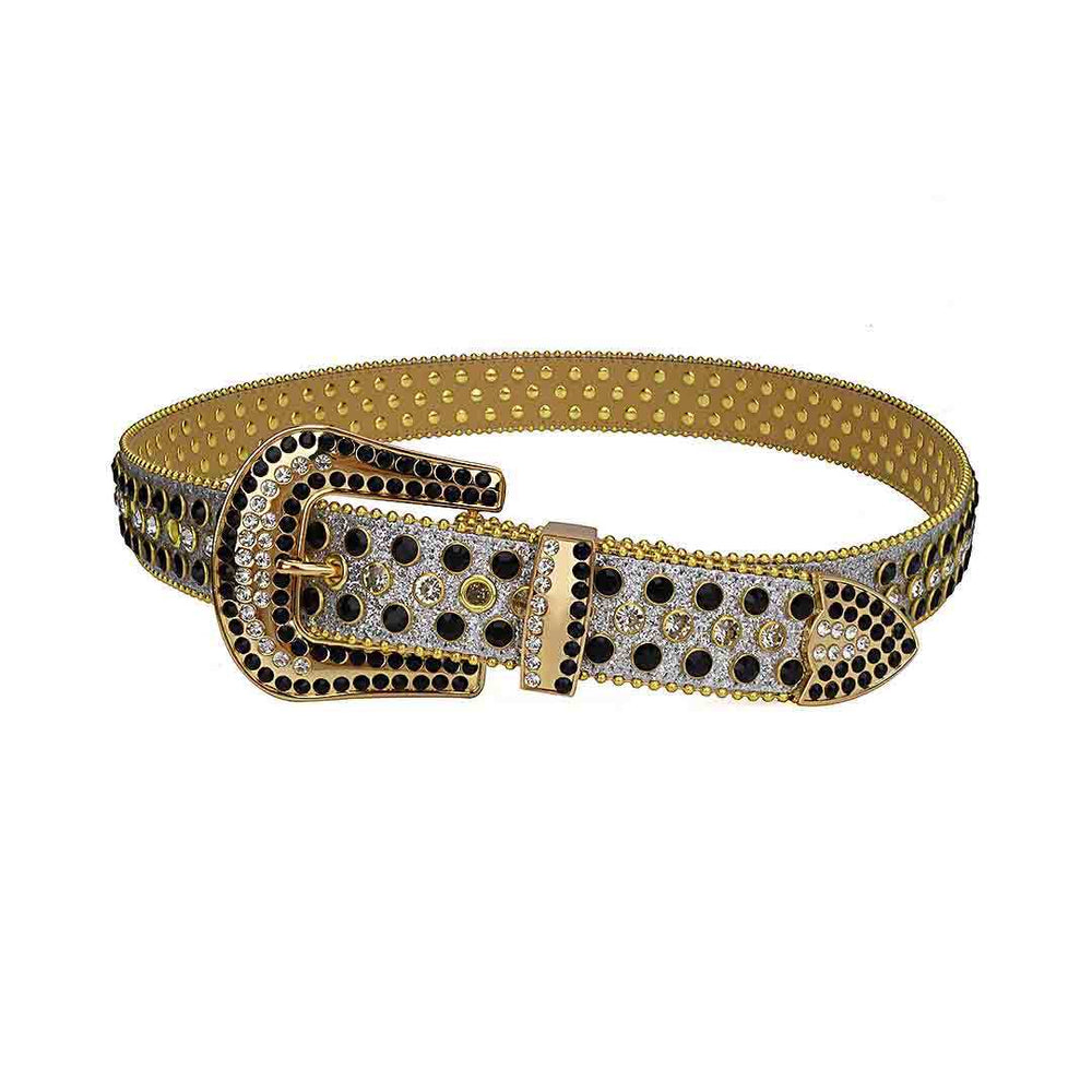 Silver Strap With Black & Faceted Crystal Embellished Rhinestone Belt