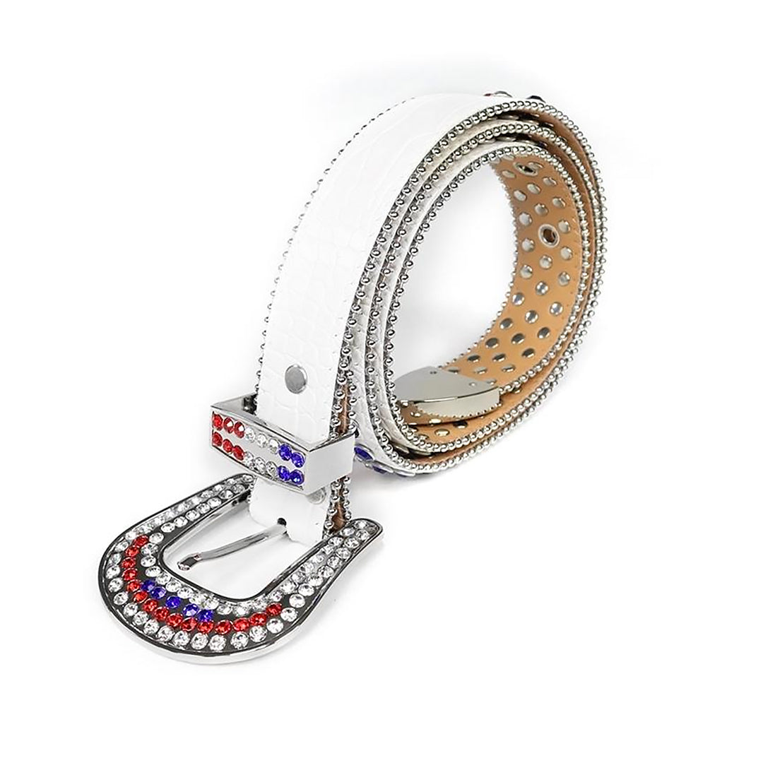 Plain White Strap With Sparkly Multi Rhinestone Belt
