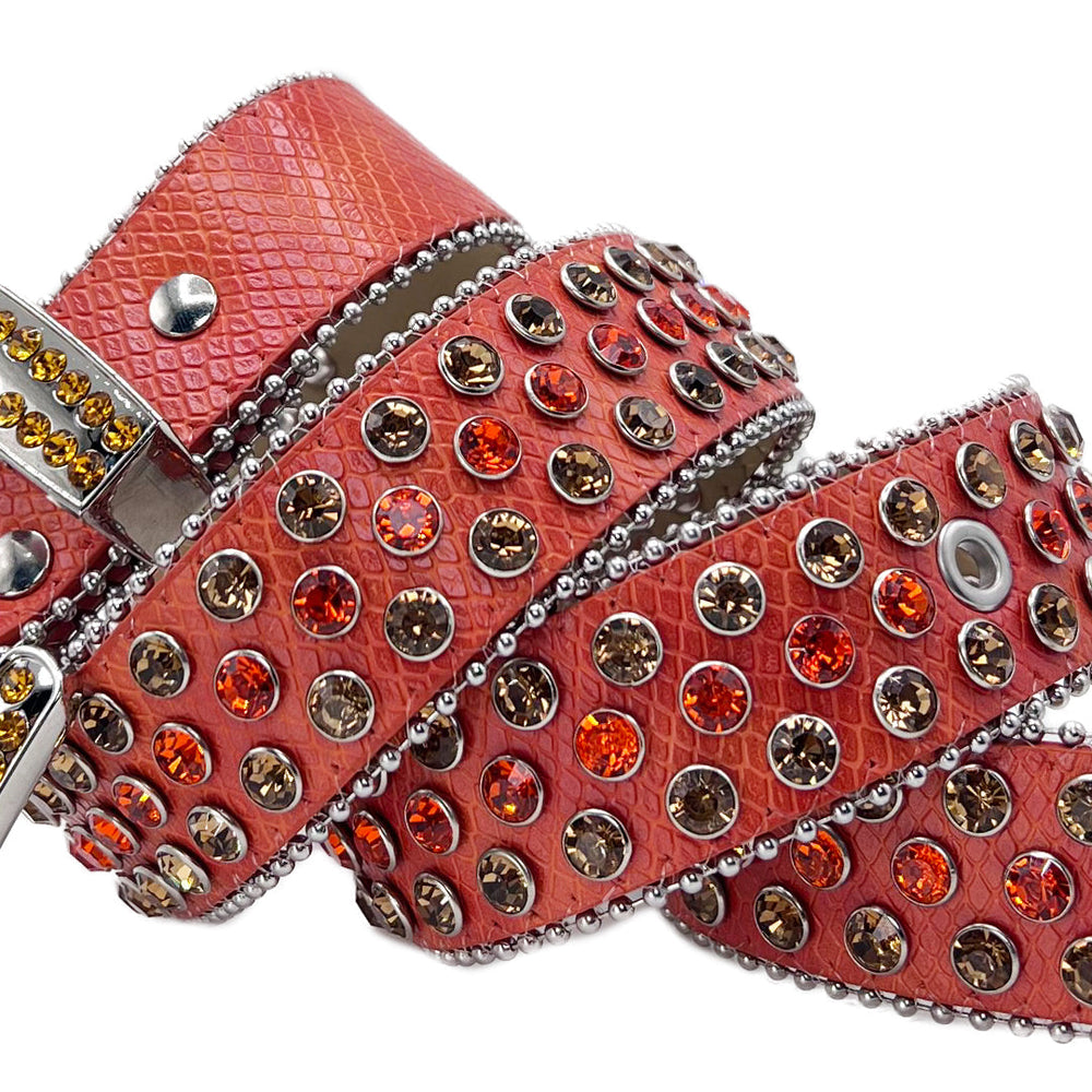 Orange Strap With Glossy Red & Golden Embellished Rhinestone Belt