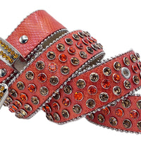 Orange Strap With Glossy Red & Golden Embellished Rhinestone Belt