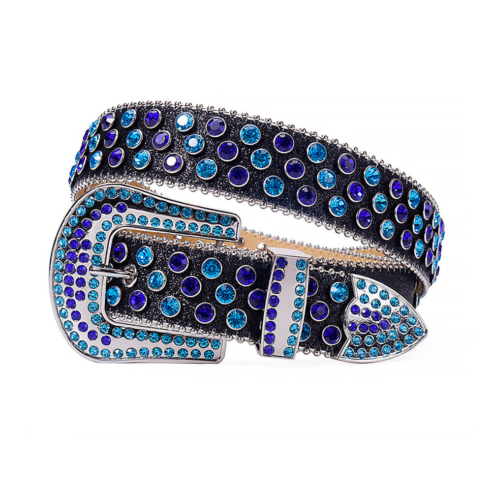Lustrous Black Strap With Blue & Purple Rhinestone Belt