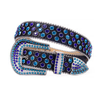 Lustrous Black Strap With Blue & Purple Rhinestone Belt