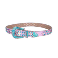Pink Strap With Multi & Blue Lustrous Rhinestone Belt