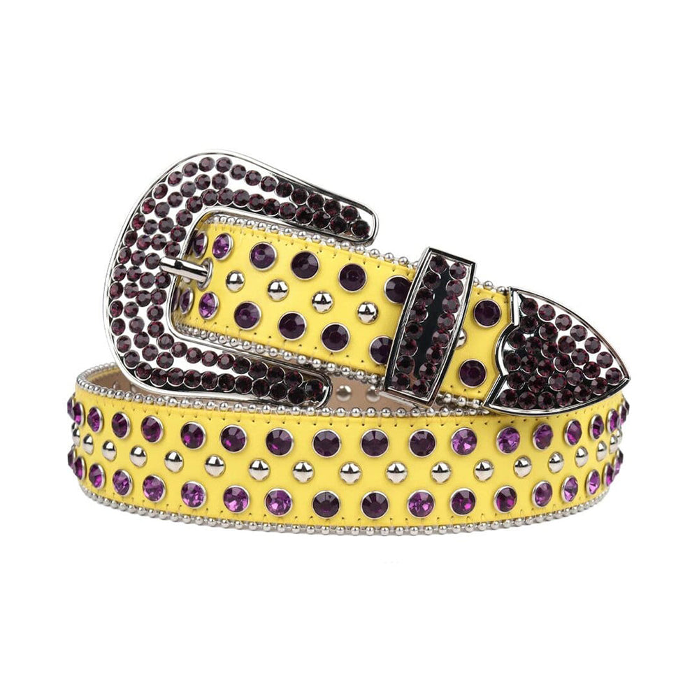 Yellow Strap With Purple & Metal Adorned Rhinestone Belt