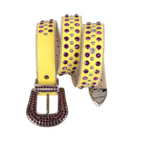Yellow Strap With Purple & Metal Adorned Rhinestone Belt