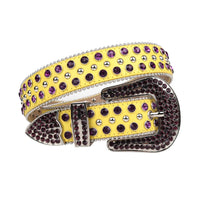 Yellow Strap With Purple & Metal Adorned Rhinestone Belt