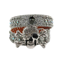 Metal Skull Buckle With Silver & Multi Encrusted Rhinestone Belt