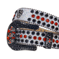 Skull Grey Glittery Strap With Black & Red Rhinestone Statement Belt