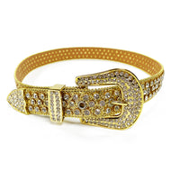 Gold Wave Buckle Crystal Rhinestone Western Belt
