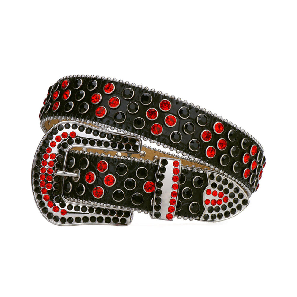 Black Strap With Red & Black Sparkly Rhinestone Belt