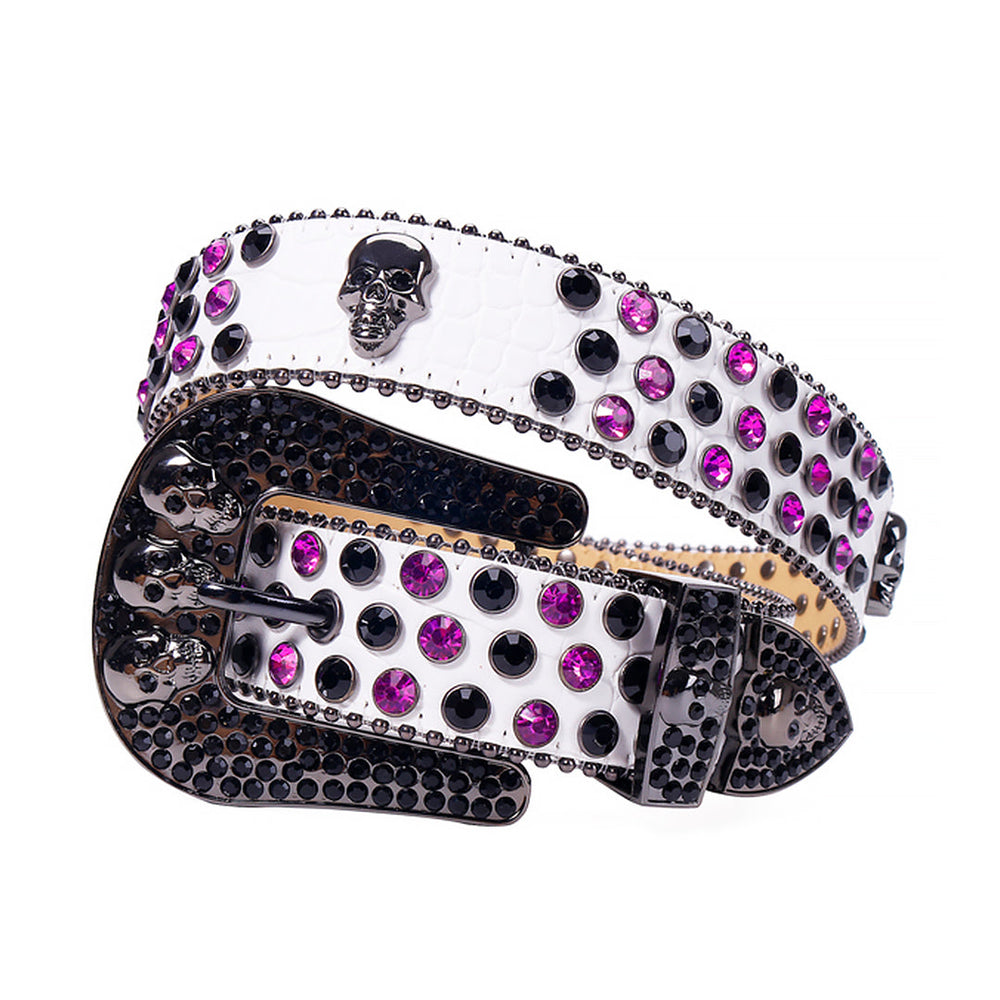 Skull White Strap With Purple & Black Rhinestone Waist Belt
