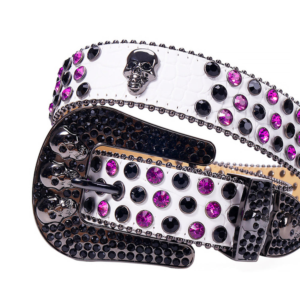 Skull White Strap With Purple & Black Rhinestone Waist Belt