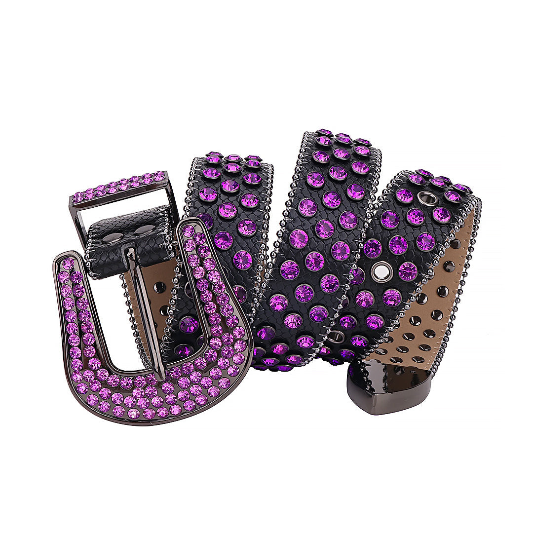 Black Strap With Purple Sparkly Rhinestone Belt