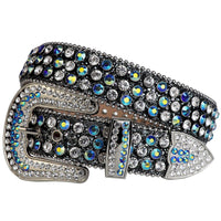 Sparkling Rhinestone Black Belt And Blue & Diamond Faceted Crystals stones Silver Buckle Embellished With Blue & Diamond Rhinestones