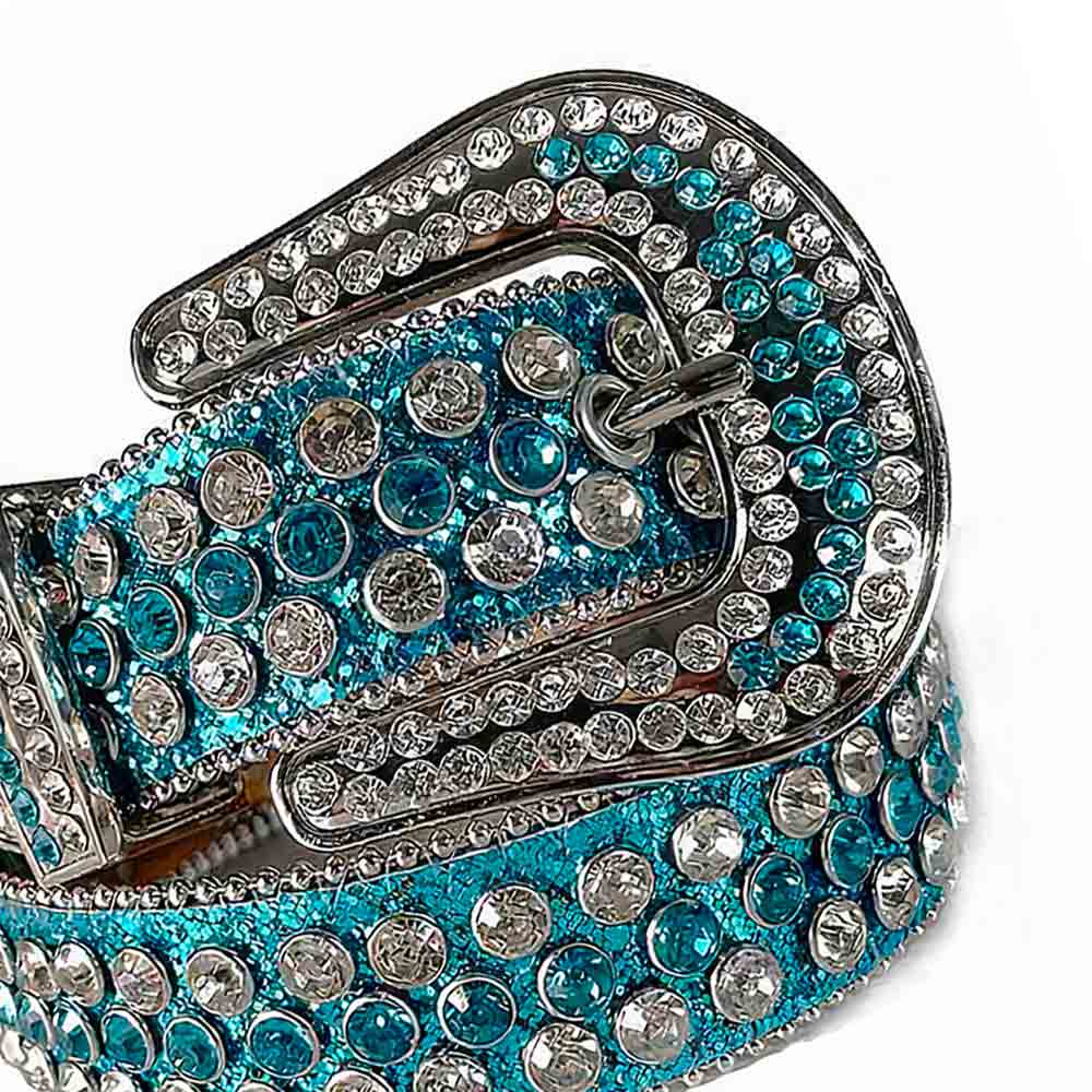 Aqua Blue Turquoise Strap With Diamond White & Aqua Blue Encrusted Rhinestone Belt