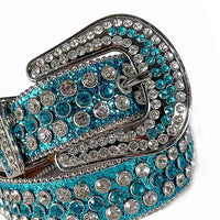 Aqua Blue Turquoise Strap With Diamond White & Aqua Blue Encrusted Rhinestone Belt