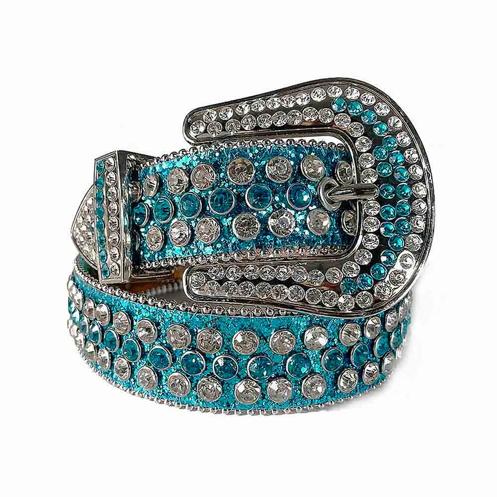 Aqua Blue Turquoise Strap With Diamond White & Aqua Blue Encrusted Rhinestone Belt