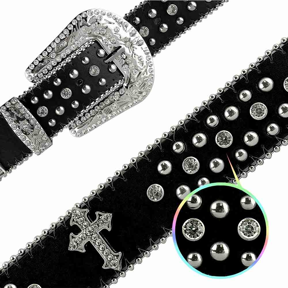 Black Cross Studs With Studs And White Stones Adorned Rhinestones Belts