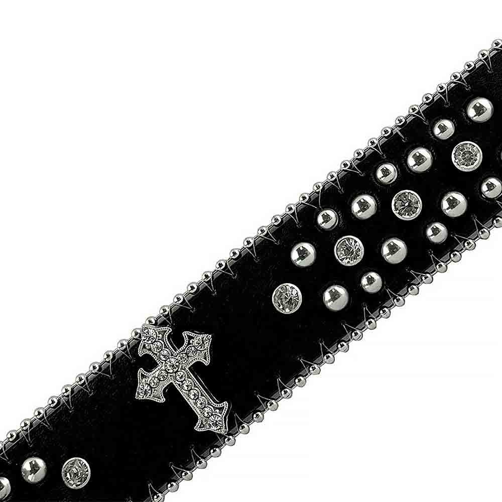 Black Cross Gems With Studs And White Gems Studded Rhinestones Belts