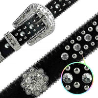 Black Flower With Studs And White Studs Embellished Rhinestones Belts